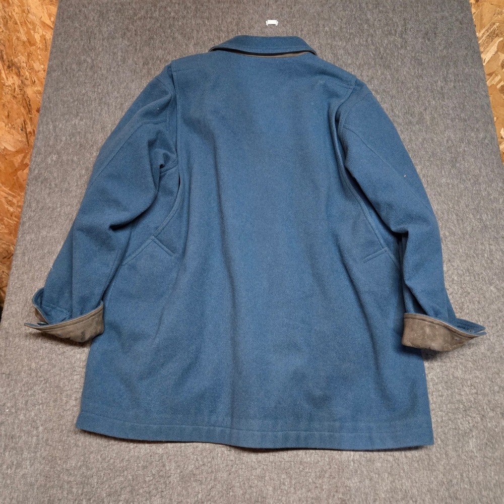 Vintage 90s LL Bean Wool Barn Coat Womens Petite L Blue Plaid Suede Chore Jacket - Picture 8 of 8